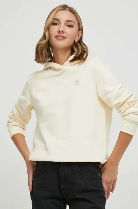 Calvin Klein Jeans bluză femei, culoarea galben, cu glugă, imprimeu J20J223227