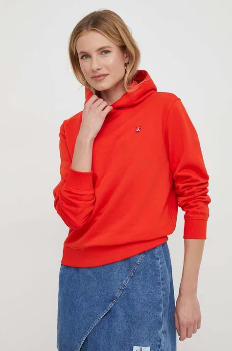 Calvin Klein Jeans bluza damska kolor czerwony z kapturem