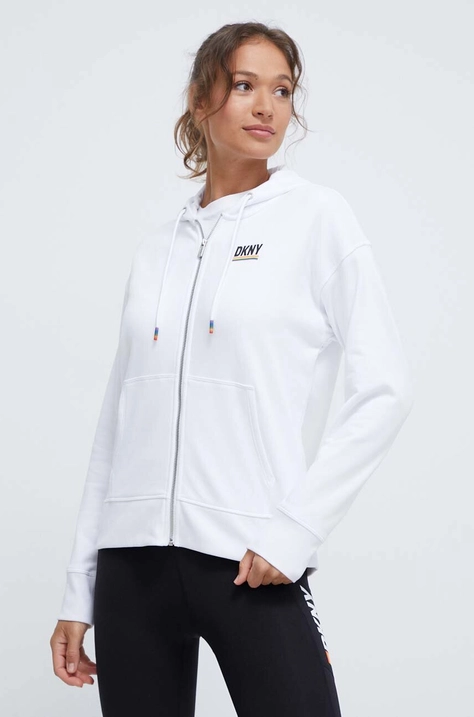 Dkny felső fehér, női, nyomott mintás, kapucnis, DP3J9382