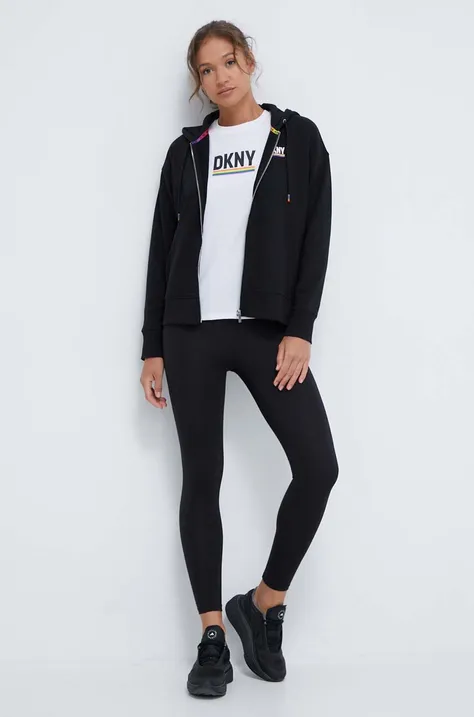 Μπλούζα DKNY χρώμα: μαύρο, με κουκούλα