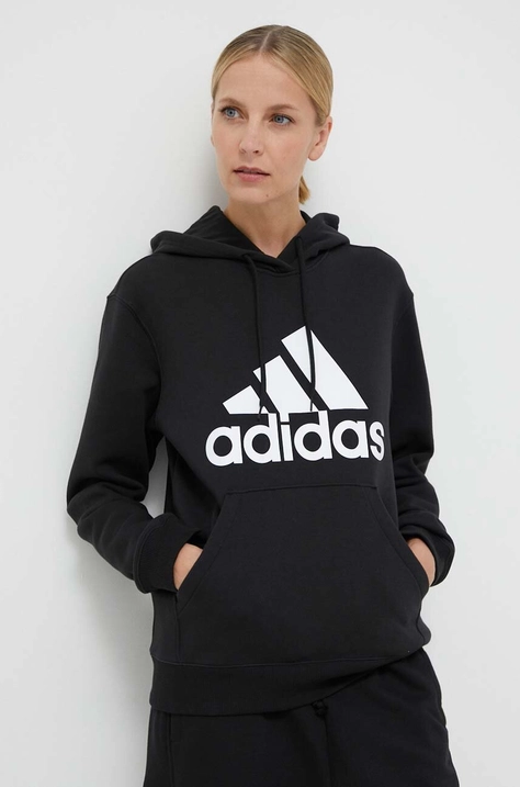 adidas bluză femei, culoarea negru, cu glugă, cu imprimeu HZ2984