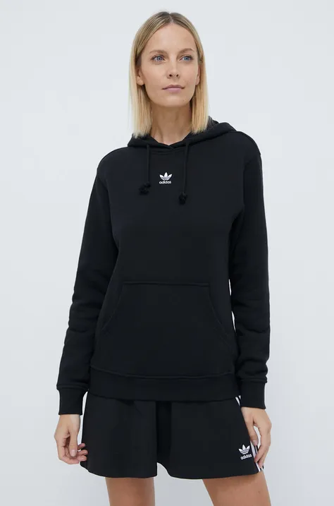 Bombažen pulover adidas Originals ženska, črna barva, s kapuco