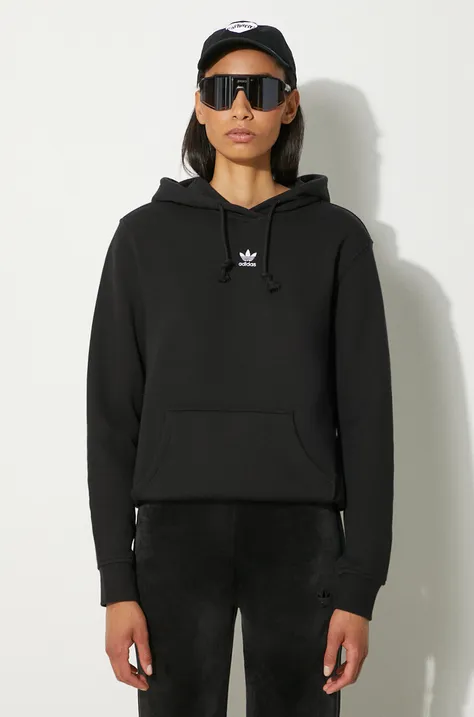 Bavlnená mikina adidas Originals dámska, čierna farba, s kapucňou, jednofarebná