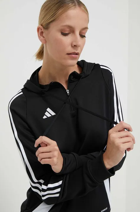 adidas Performance edzős pulóver Tiro24 fekete, nyomott mintás, kapucnis, IJ9956