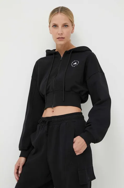 Кофта adidas by Stella McCartney колір чорний з капюшоном однотонна