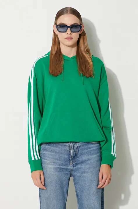 Кофта adidas Originals 3-Stripes Hoodie OS женская цвет зелёный с капюшоном с аппликацией IN8398
