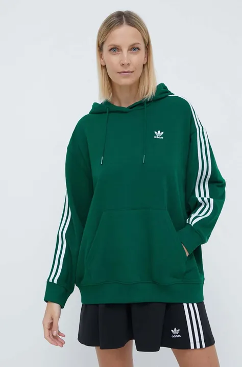 Mikina adidas Originals 3-Stripes Hoodie OS dámska, zelená farba, s kapucňou, s nášivkou, IN8400