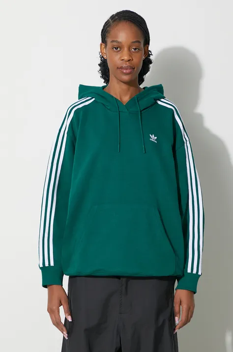 adidas Originals bluza 3-Stripes Hoodie OS damska kolor zielony z kapturem z aplikacją IN8400