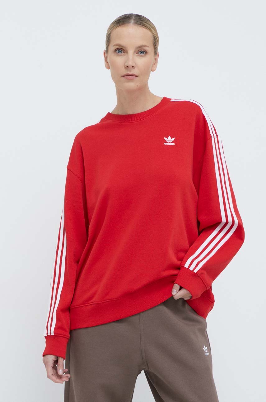 Pulover adidas Originals 3-Stripes Crew OS ženski, rdeča barva, IN8487