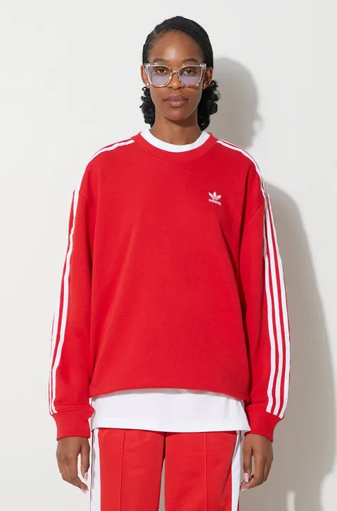 Dukserica adidas Originals 3-Stripes Crew OS za žene, boja: crvena, s aplikacijom, IN8487