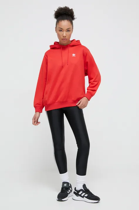 Pulover adidas Originals ženska, rdeča barva, s kapuco