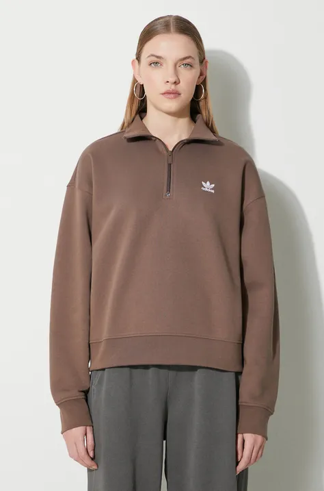 Dukserica adidas Originals Essentials Halfzip Sweatshirt za žene, boja: smeđa, s aplikacijom, IR5938