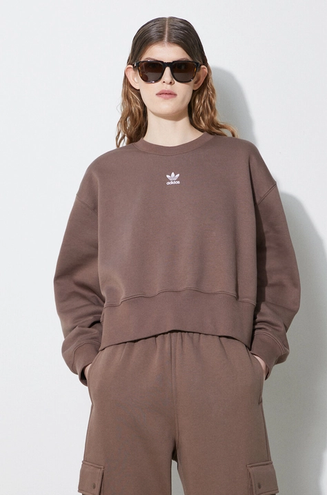 Mikina adidas Originals Adicolor Essentials Crew Sweatshirt dámska, hnedá farba, s nášivkou, IR5971