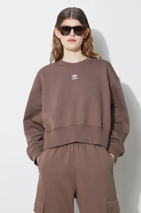 adidas Originals felpa Adicolor Essentials Crew Sweatshirt donna colore marrone con applicazione IR5971