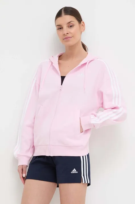 Bavlněná mikina adidas dámská, růžová barva, s kapucí, vzorovaná, IR6132