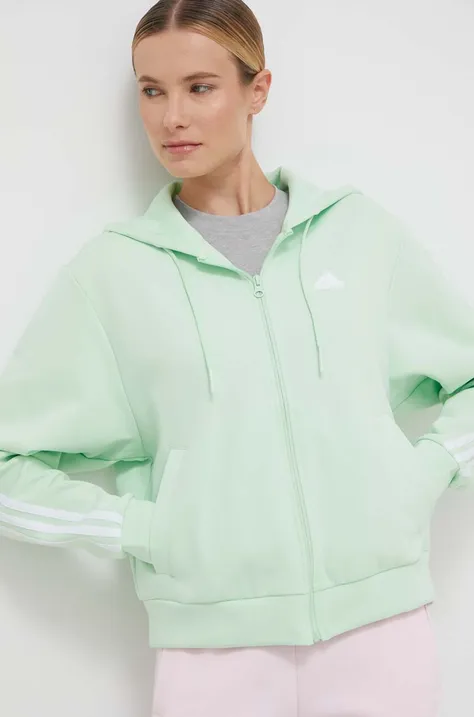 Dukserica adidas za žene, boja: zelena, s kapuljačom, s aplikacijom