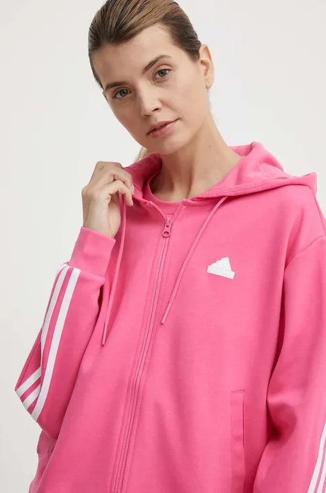 Dukserica adidas za žene, boja: ružičasta, s kapuljačom, s uzorkom, IS3877