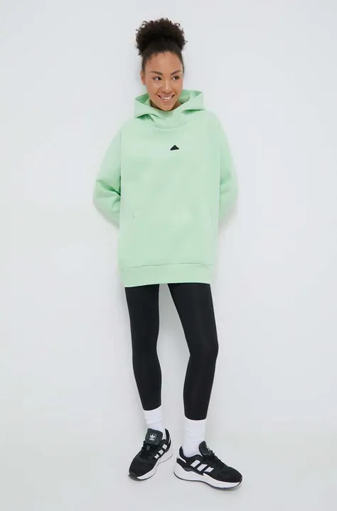 Mikina adidas Z.N.E dámská, zelená barva, s kapucí, hladká, IS3905