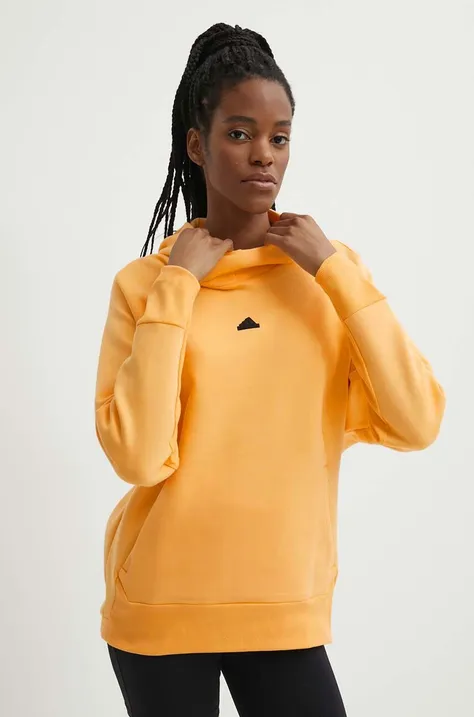 Pulover adidas Z.N.E ženski, rumena barva, s kapuco, IS3910
