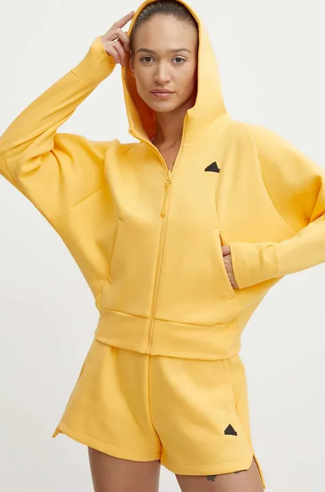 Dukserica adidas Z.N.E za žene, boja: žuta, s kapuljačom, s tiskom, IS3940