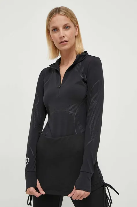adidas by Stella McCartney edzős pulóver Truepace fekete, nyomott mintás, kapucnis, IT9049