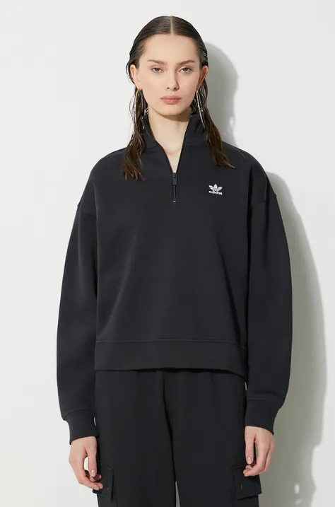 Кофта adidas Originals Essentials Halfzip Sweatshirt жіноча колір чорний однотонна IU2711
