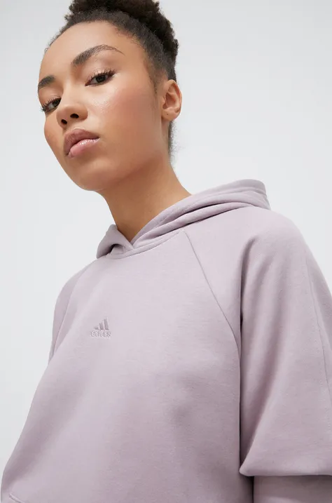 Кофта adidas женская цвет фиолетовый с капюшоном однотонная
