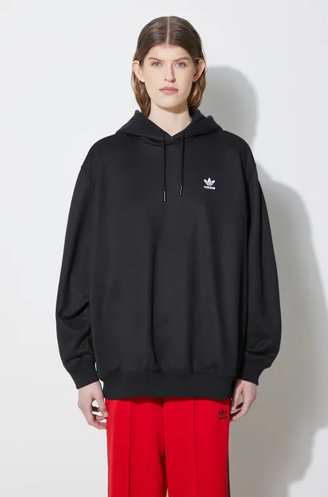 Кофта adidas Originals Trefoil Hoodie женская цвет чёрный с капюшоном с принтом IU2409