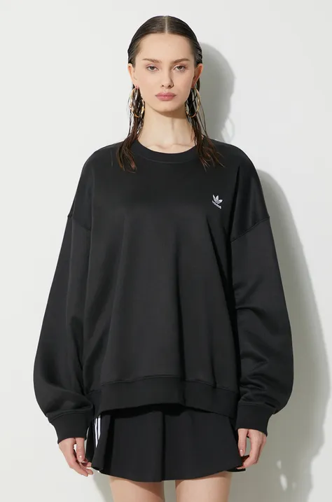 adidas Originals bluză Trefoil Crew femei, culoarea negru, cu imprimeu, IU2410
