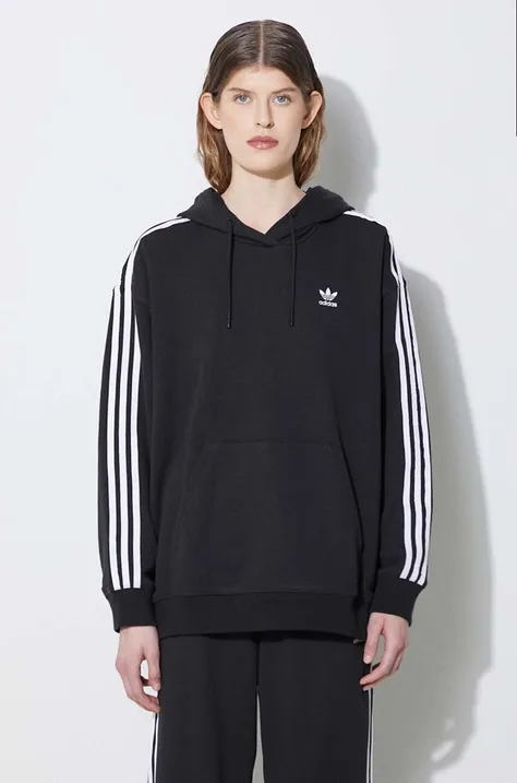 adidas Originals sweatshirt 3-Stripes Hoodie women's black color IU2418