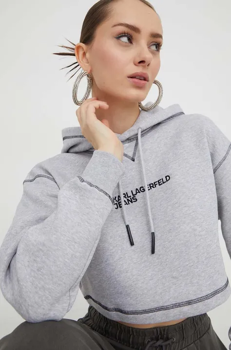 Кофта Karl Lagerfeld Jeans женская цвет серый с капюшоном с аппликацией