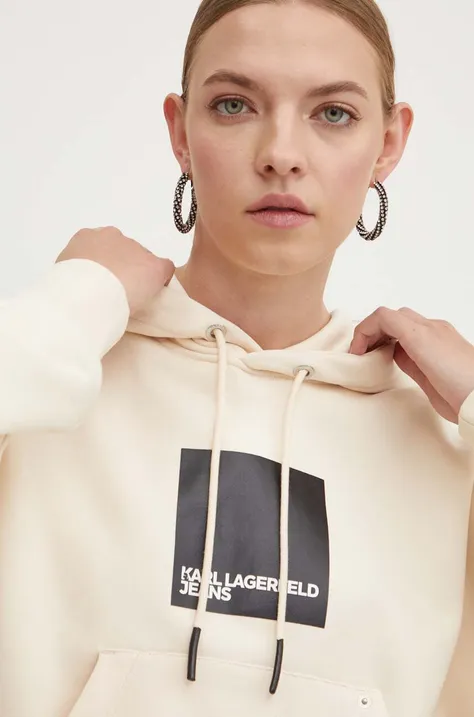 Кофта Karl Lagerfeld Jeans женская цвет бежевый с капюшоном с принтом