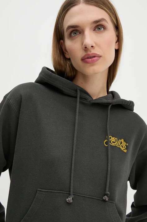 Levi's bluza femei, culoarea gri, cu glugă, cu imprimeu