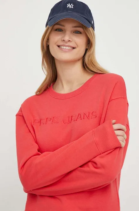 Pepe Jeans hanorac de bumbac Hanna femei, culoarea rosu, cu imprimeu
