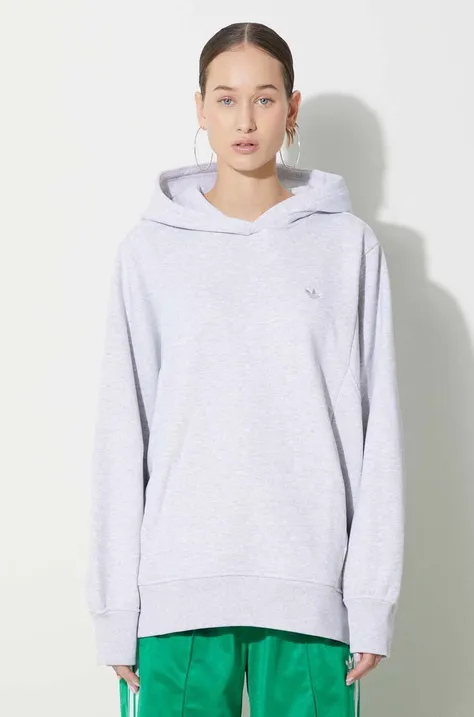 Хлопковая кофта adidas Originals Hoodie женская цвет серый с капюшоном меланж IX2344