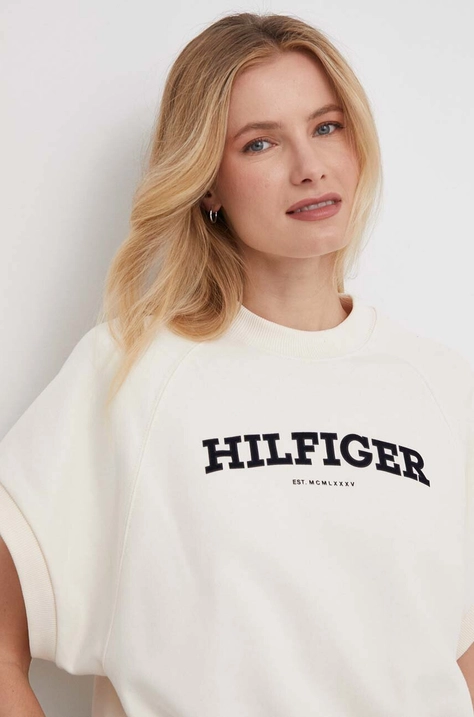 Tommy Hilfiger pamut melegítőfelső bézs, női, nyomott mintás