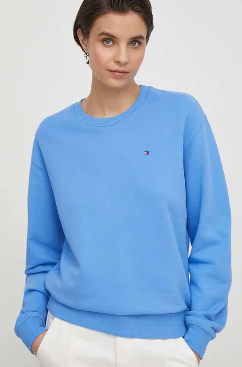 Tommy Hilfiger bluza bawełniana damska kolor niebieski gładka