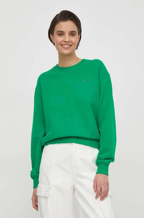 Tommy Hilfiger bluza bawełniana damska kolor zielony gładka