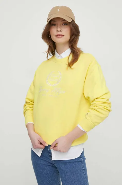 Bombažen pulover Tommy Hilfiger ženska, rumena barva
