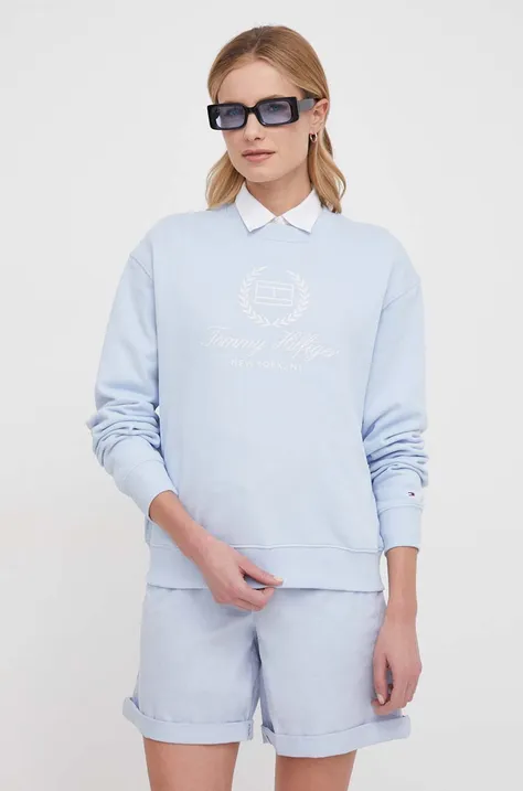 Tommy Hilfiger bluza bawełniana damska kolor niebieski z aplikacją