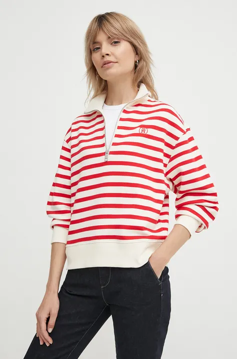 Tommy Hilfiger hanorac de bumbac femei, culoarea roșu, cu model, WW0WW41230