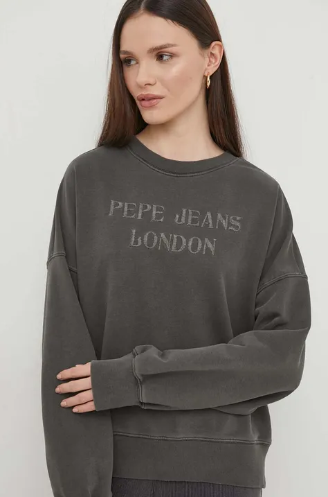 Pepe Jeans bluza femei, culoarea gri, cu imprimeu