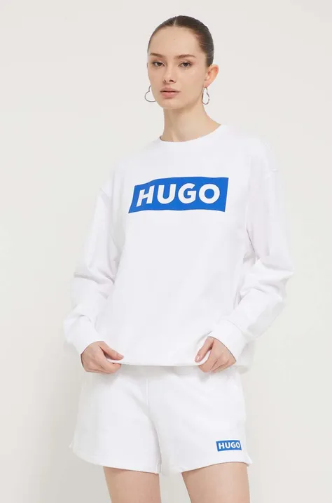 Pamučna dukserica Hugo Blue za žene, boja: bijela, s tiskom, 50515817