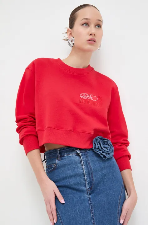Bavlnená mikina Moschino Jeans dámska, červená farba, s nášivkou