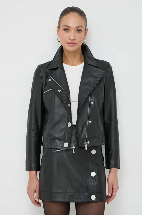 Кожаная куртка Armani Exchange женская цвет чёрный переходная