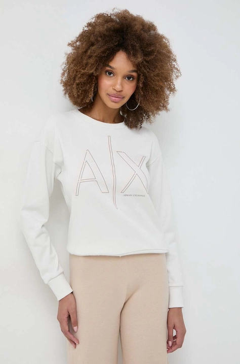 Mikina Armani Exchange dámská, béžová barva, s potiskem, 3DYM11 YJEBZ