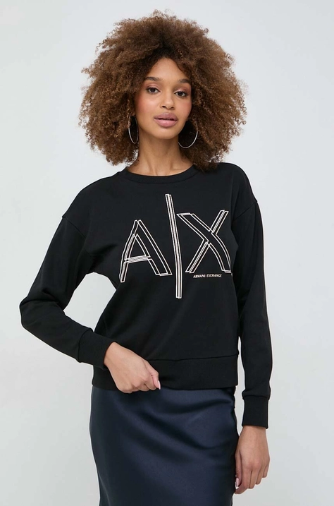 Armani Exchange bluza femei, culoarea negru, cu imprimeu