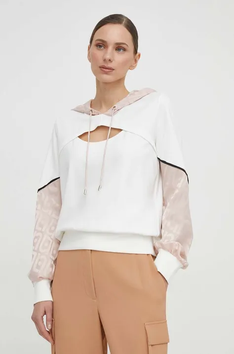 Liu Jo bluza femei, culoarea bej, cu glugă, modelator