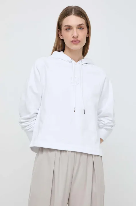 Βαμβακερή μπλούζα BOSS γυναικεία, χρώμα: άσπρο, με κουκούλα