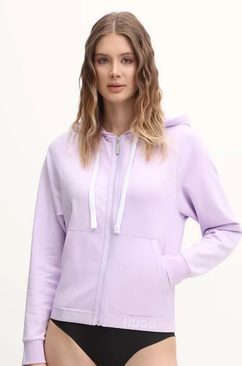 Кофта HUGO женская цвет фиолетовый с капюшоном однотонная